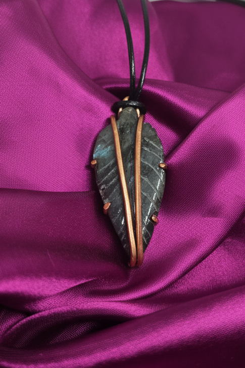 Labradorite Feather Necklace Pendant